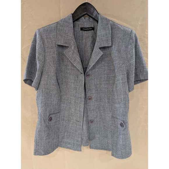 Samantha Rose Gray Pant Suit Set Short Sleeve Blazer Elastic Waist L 12/14 - Picture 6 of 9